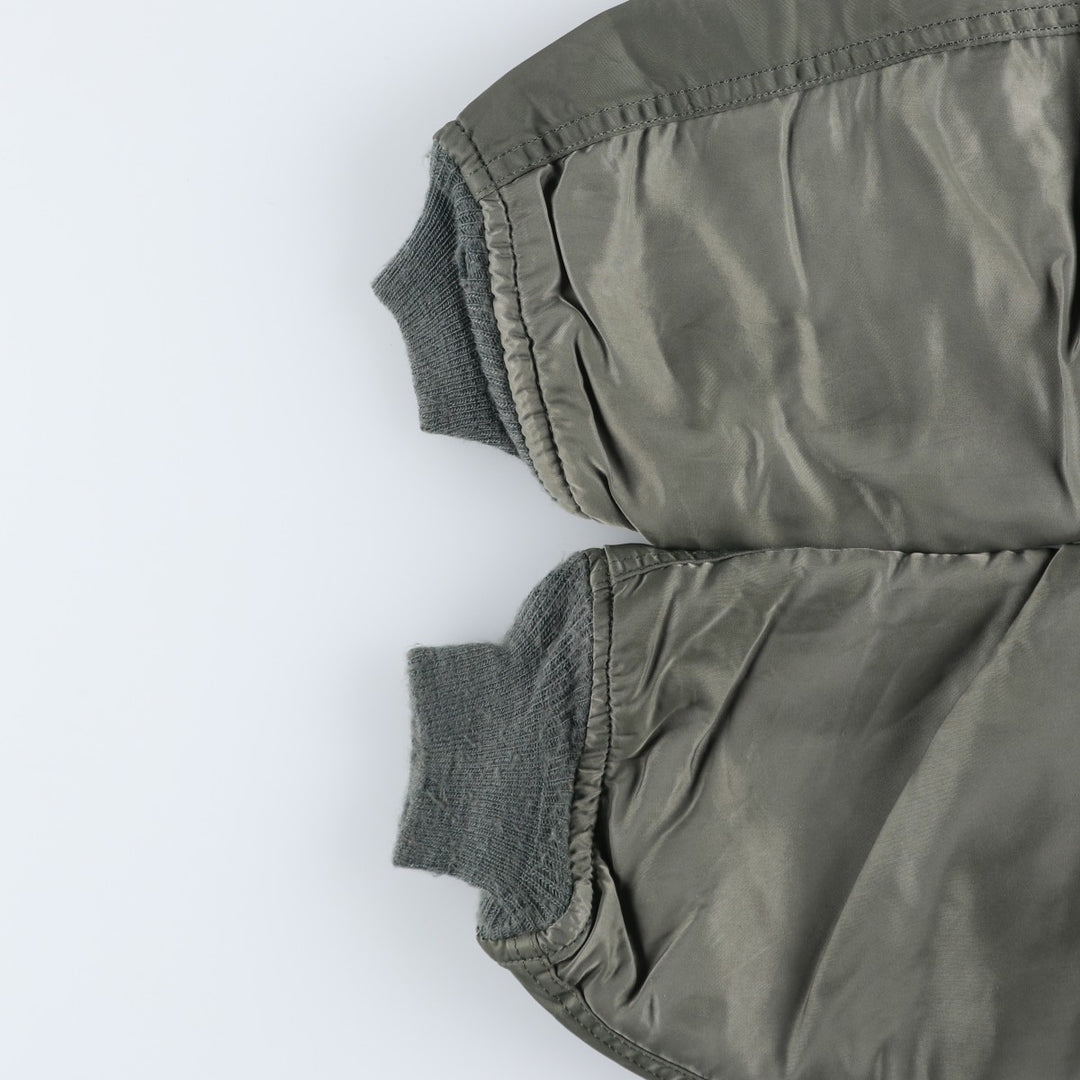1990'S Civilian Alpha MA-1 Style Padded Military Flight Jacket, Made in USA, Men's Size L, Vintage Nylon Khaki type Vintage Second Hand