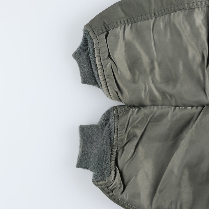 1990'S Civilian Alpha MA-1 Style Padded Military Flight Jacket, Made in USA, Men's Size L, Vintage Nylon Khaki type Vintage Second Hand