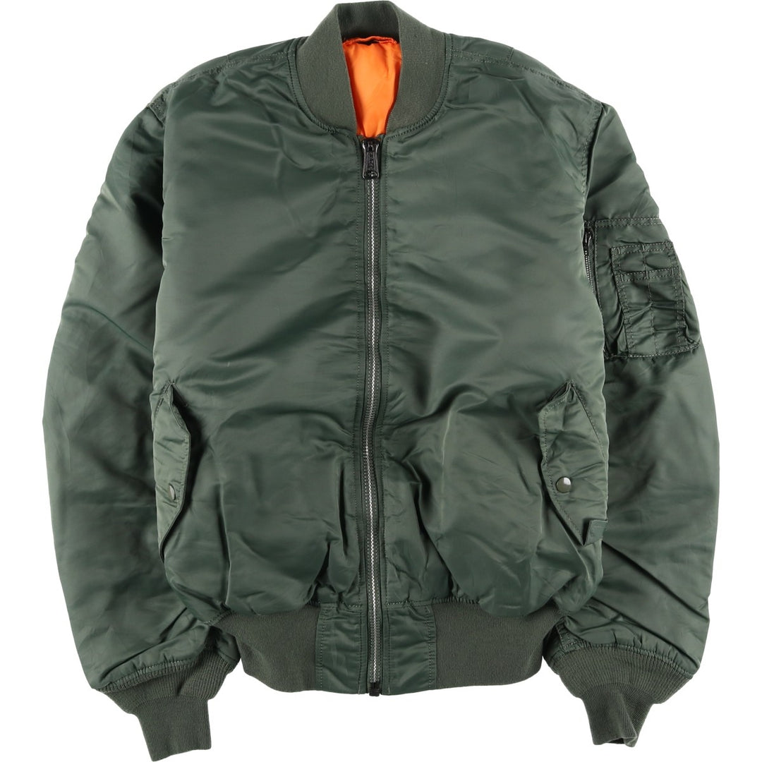 90'S civilian Alpha MA-1 style padded military flight jacket, men's size L, vintage Nylon Khaki type Vintage Second Hand