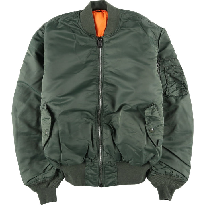 90'S civilian Alpha MA-1 style padded military flight jacket, men's size L, vintage Nylon Khaki type Vintage Second Hand