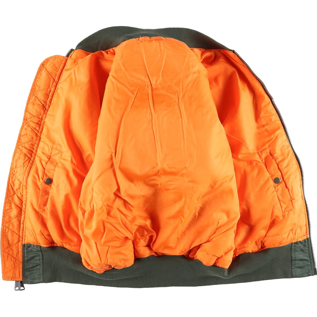 90'S civilian Alpha MA-1 style padded military flight jacket, men's size L, vintage Nylon Khaki type Vintage Second Hand