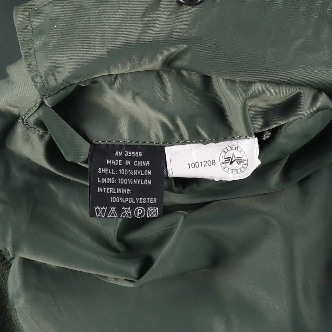 90'S civilian Alpha MA-1 style padded military flight jacket, men's size L, vintage Nylon Khaki type Vintage Second Hand