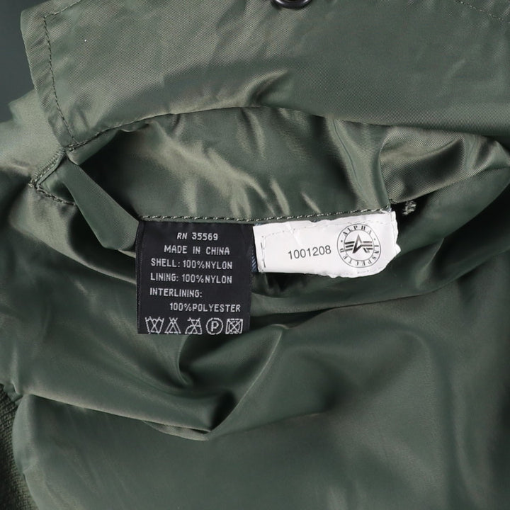 90'S civilian Alpha MA-1 style padded military flight jacket, men's size L, vintage Nylon Khaki type Vintage Second Hand