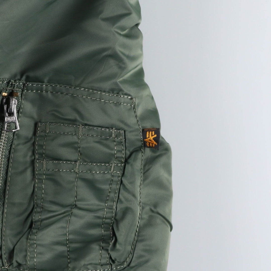 90'S civilian Alpha MA-1 style padded military flight jacket, men's size L, vintage Nylon Khaki type Vintage Second Hand