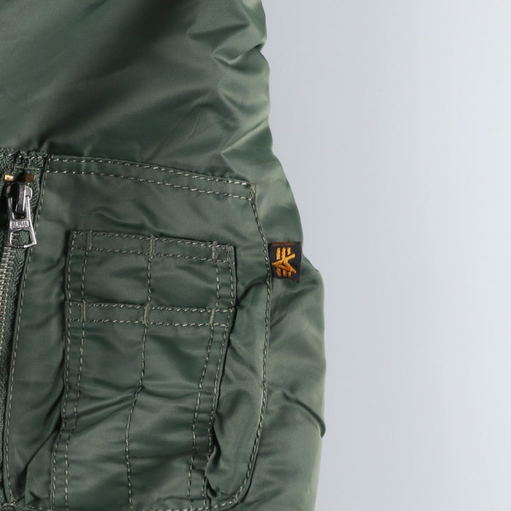 90'S civilian Alpha MA-1 style padded military flight jacket, men's size L, vintage Nylon Khaki type Vintage Second Hand