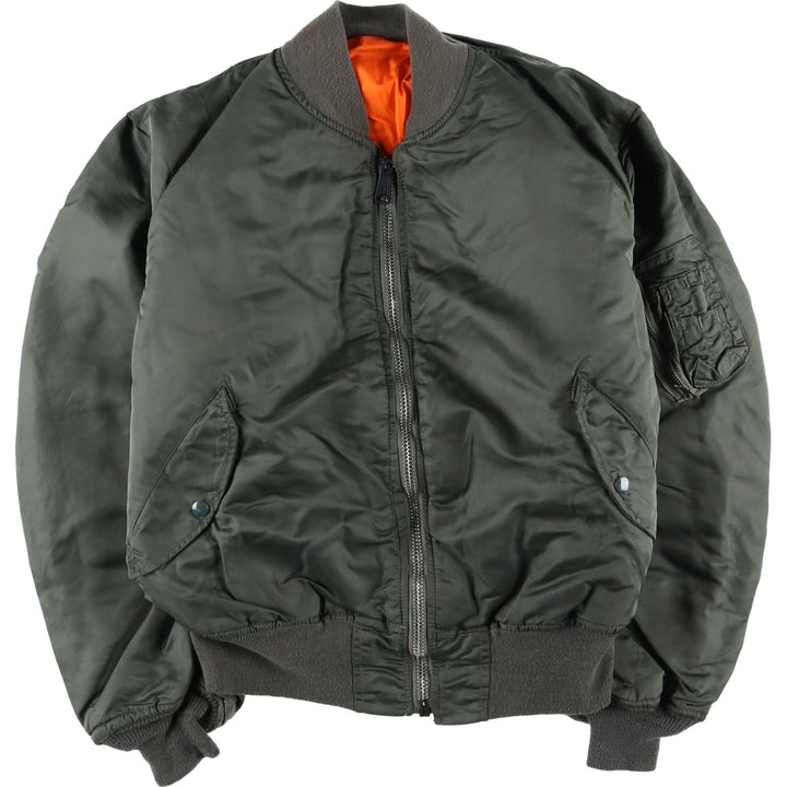 90'S Alpha MA-1 Style Padded Military Flight Jacket, Men's Size XL, Vintage Nylon Khaki type Vintage Second Hand