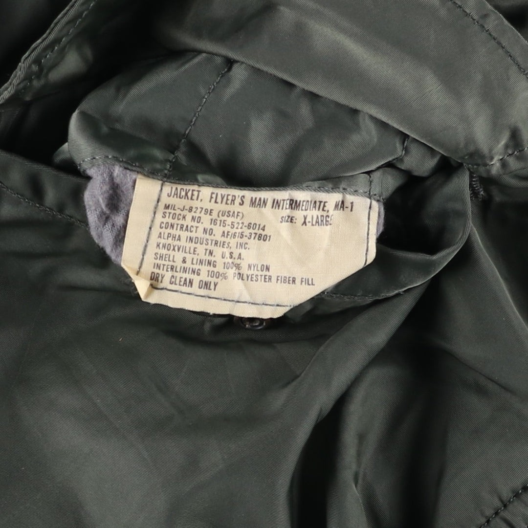 90'S Alpha MA-1 Style Padded Military Flight Jacket, Men's Size XL, Vintage Nylon Khaki type Vintage Second Hand