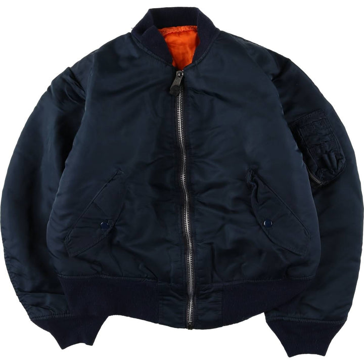 Vintage 1980s-1990'S Alpha MA-1 style padded military flight jacket, made in the USA, men's size M. Nylon navy blue type Vintage Second Hand