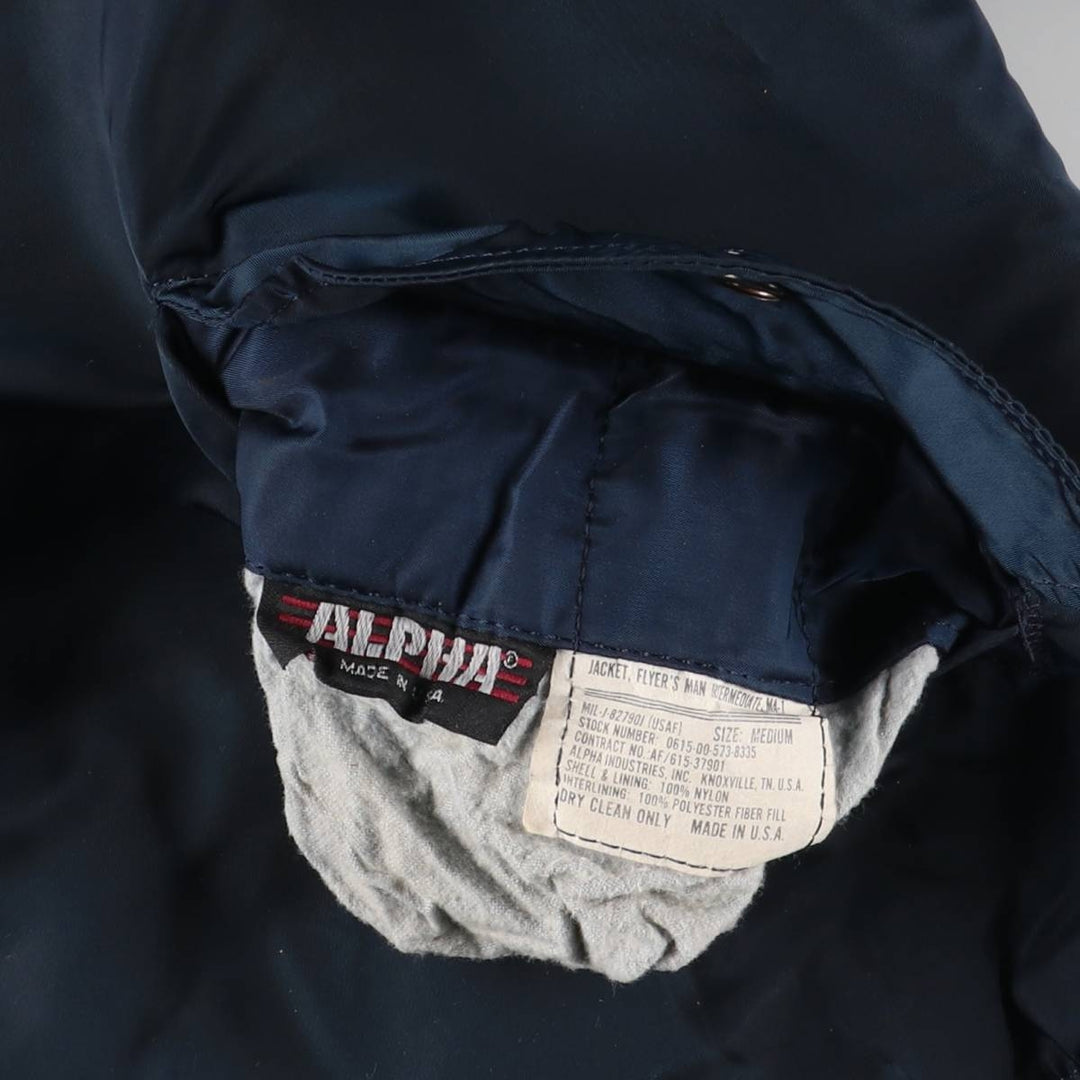 Vintage 1980s-1990'S Alpha MA-1 style padded military flight jacket, made in the USA, men's size M. Nylon navy blue type Vintage Second Hand