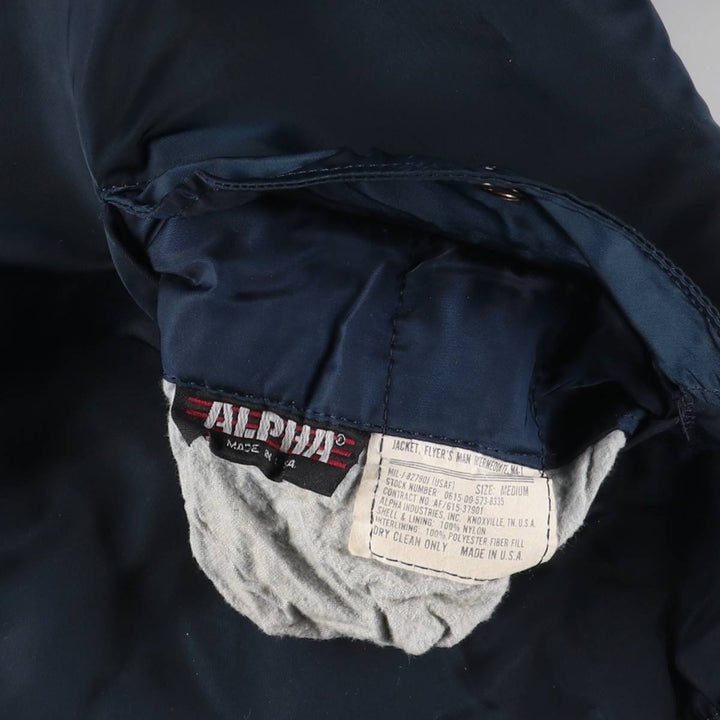 Vintage 1980s-1990'S Alpha MA-1 style padded military flight jacket, made in the USA, men's size M. Nylon navy blue type Vintage Second Hand