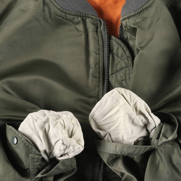 90'S civilian Alpha MA-1 style padded military flight jacket, made in the USA, men's size XL, vintage Nylon Khaki type Vintage Second Hand