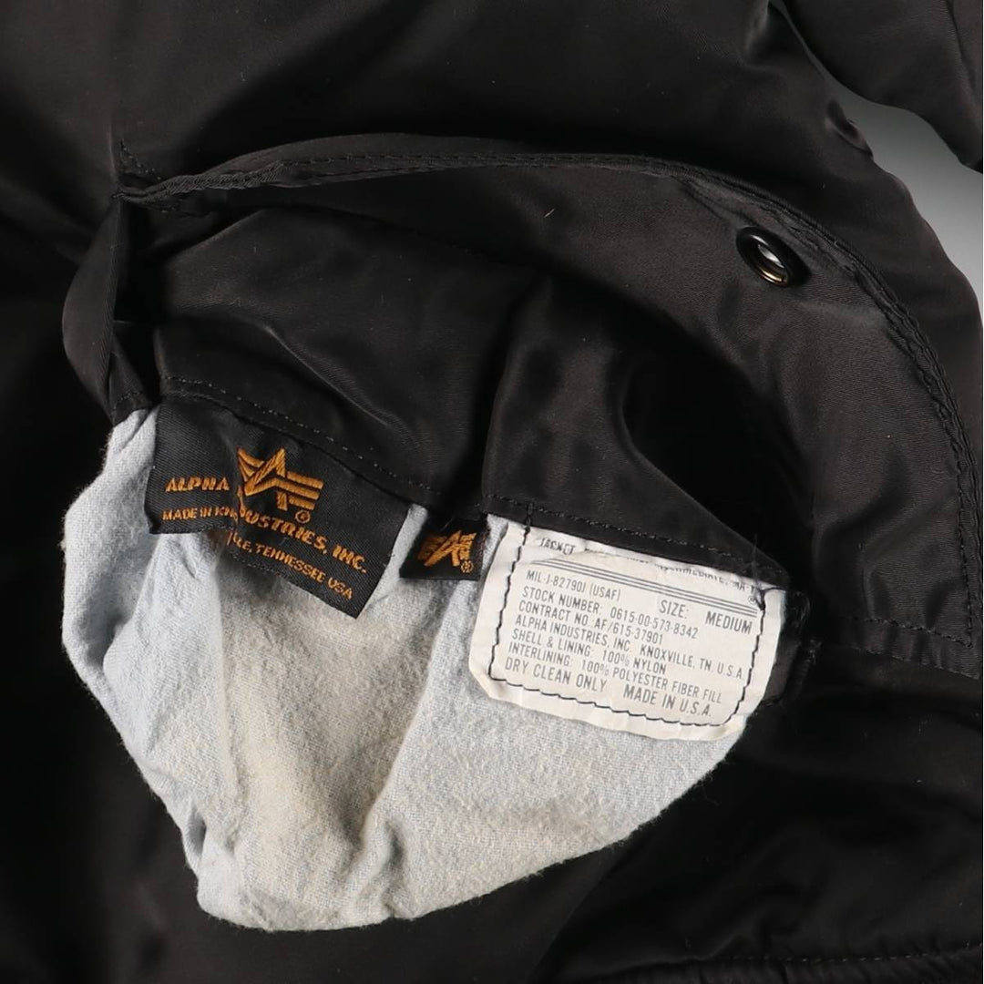 90'S civilian Alpha MA-1 style padded military flight jacket, made in the USA, men's size M, vintage Nylon black type Vintage Second Hand