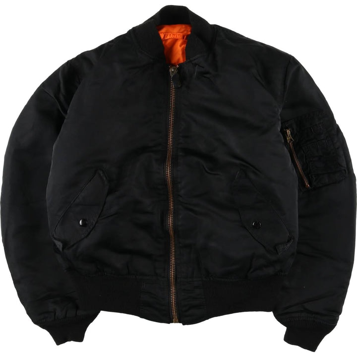 90'S civilian Alpha MA-1 style padded military flight jacket, made in the USA, men's size M, vintage Nylon black type Vintage Second Hand