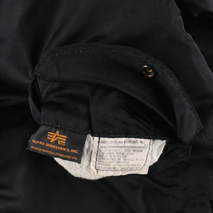 90'S civilian Alpha MA-1 style padded military flight jacket, made in the USA, men's size M, vintage Nylon black type Vintage Second Hand
