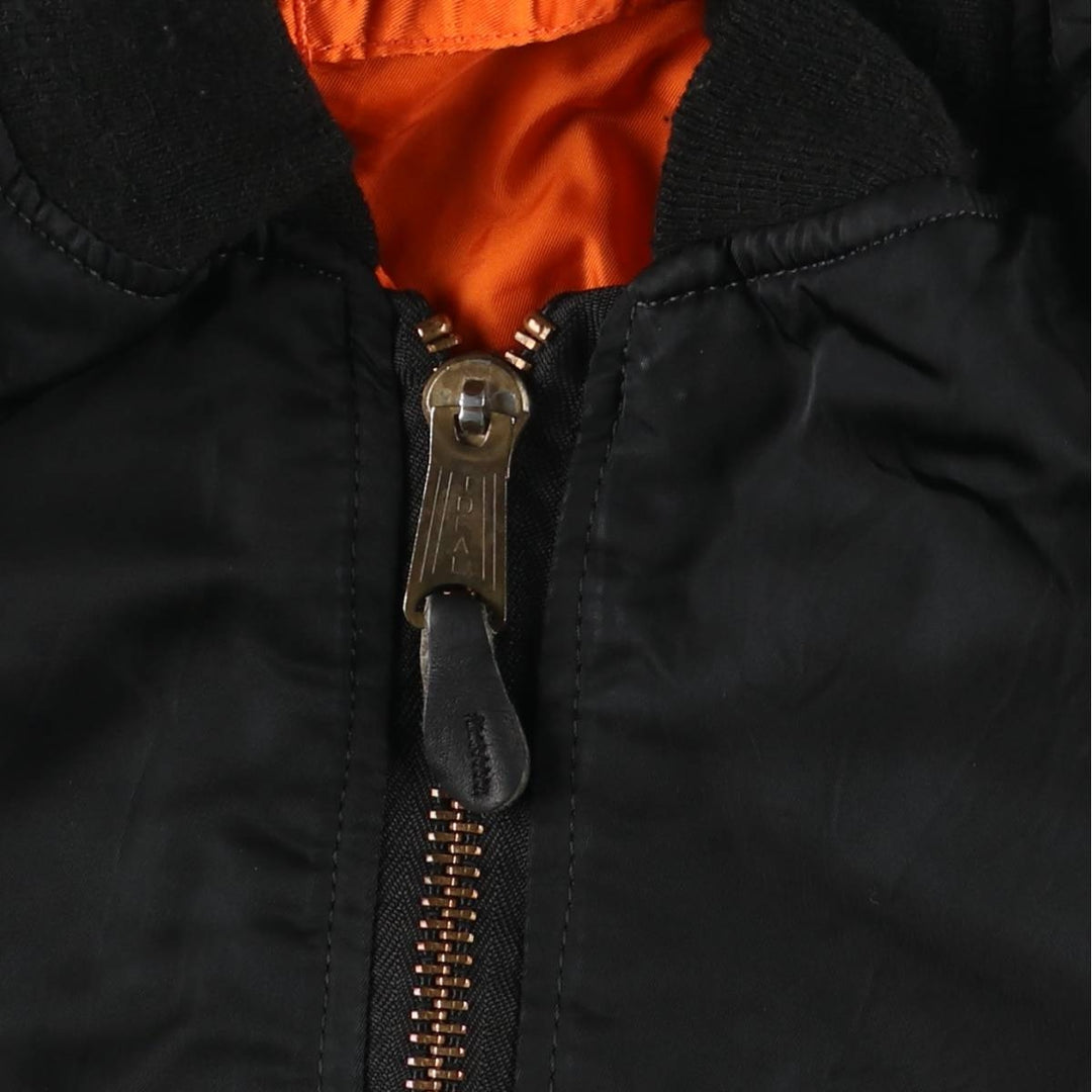 90'S civilian Alpha MA-1 style padded military flight jacket, made in the USA, men's size M, vintage Nylon black type Vintage Second Hand