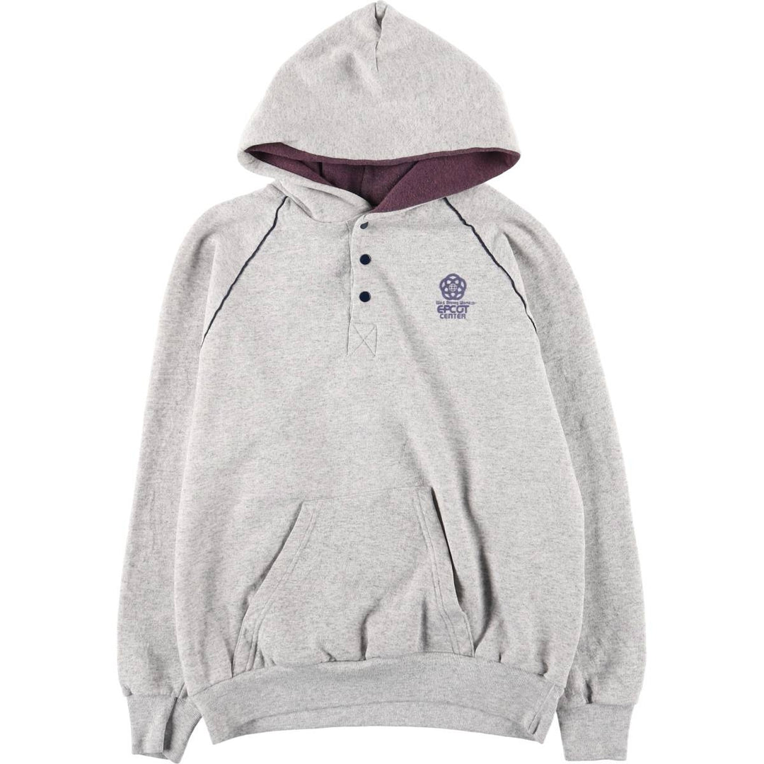 Vintage 1980'S Disney EPCOT CENTER Half-Button Hoodie, Made in USA, Men's Size L cotton gray type Vintage Second Hand