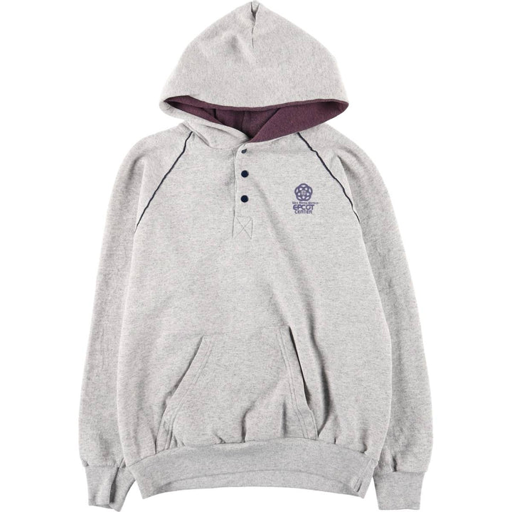 Vintage 1980'S Disney EPCOT CENTER Half-Button Hoodie, Made in USA, Men's Size L cotton gray type Vintage Second Hand