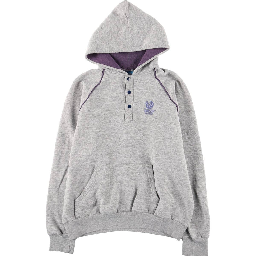 1980'S Disney EPCOT CENTER Half-Button Hoodie, Made in USA, Men's Size L cotton gray type Vintage Second Hand