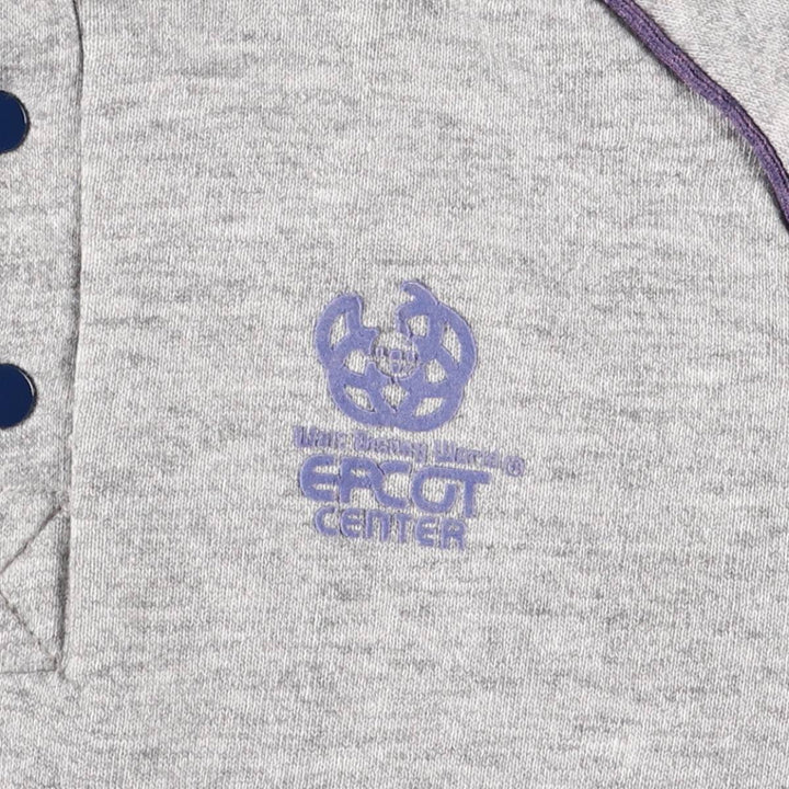 1980'S Disney EPCOT CENTER Half-Button Hoodie, Made in USA, Men's Size L cotton gray type Vintage Second Hand