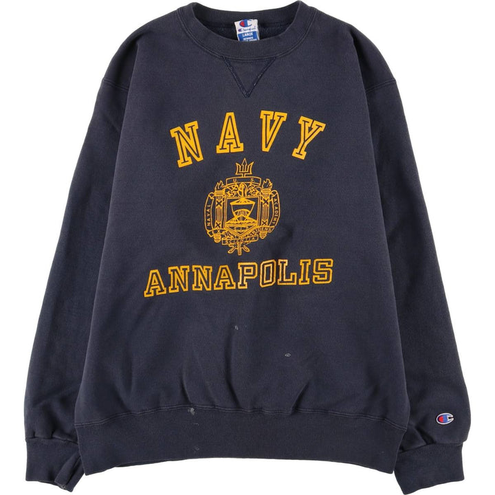 Champion 3-Print US Navy College Sweatshirt, Made in USA, Men's Size L cotton navy blue type Vintage Second Hand