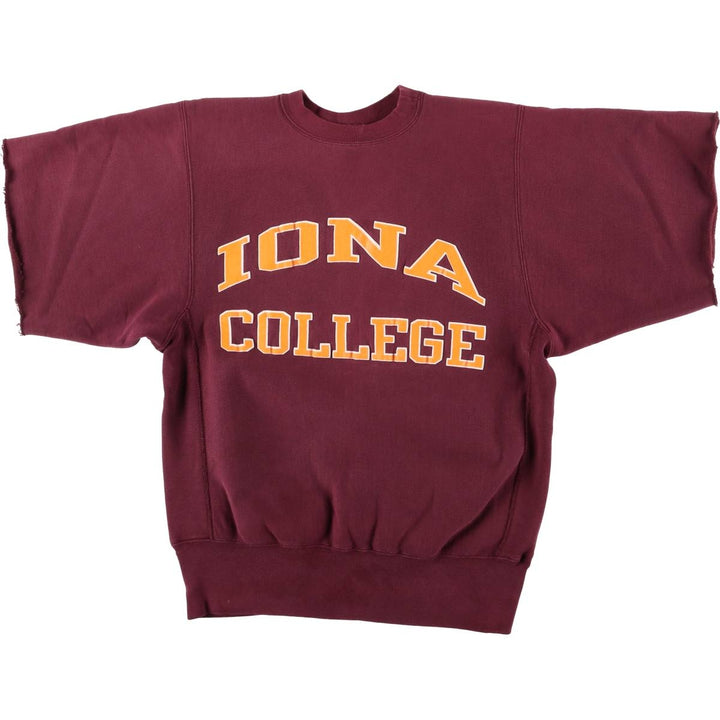 90'S Champion Reverse Weave Cut-Off Short Sleeve Sweatshirt with Embroidered Tag, Made in USA, Men's Size L cotton burgundy type Vintage Second Hand