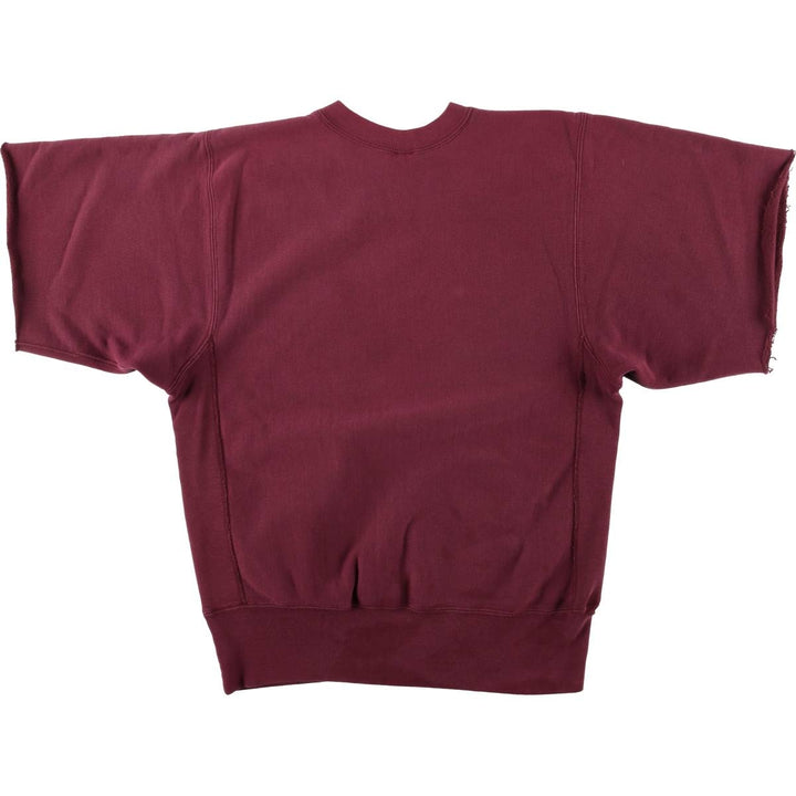 90'S Champion Reverse Weave Cut-Off Short Sleeve Sweatshirt with Embroidered Tag, Made in USA, Men's Size L cotton burgundy type Vintage Second Hand
