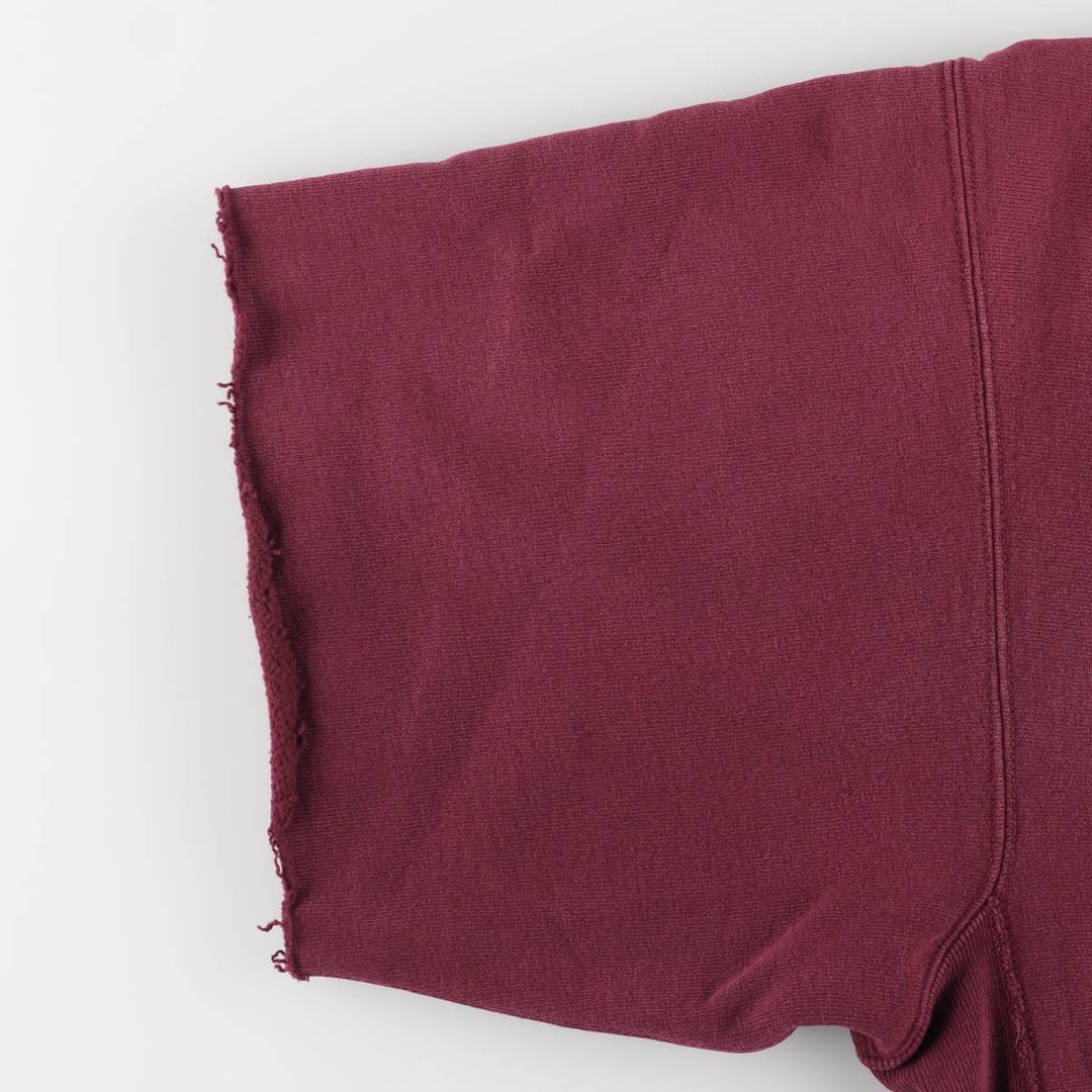 90'S Champion Reverse Weave Cut-Off Short Sleeve Sweatshirt with Embroidered Tag, Made in USA, Men's Size L cotton burgundy type Vintage Second Hand