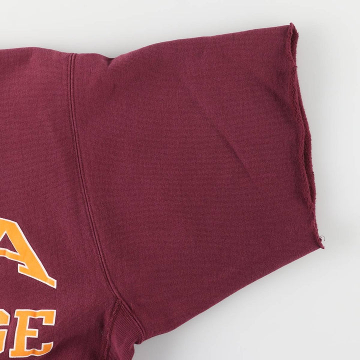 90'S Champion Reverse Weave Cut-Off Short Sleeve Sweatshirt with Embroidered Tag, Made in USA, Men's Size L cotton burgundy type Vintage Second Hand