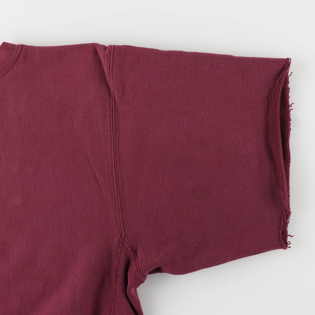 90'S Champion Reverse Weave Cut-Off Short Sleeve Sweatshirt with Embroidered Tag, Made in USA, Men's Size L cotton burgundy type Vintage Second Hand