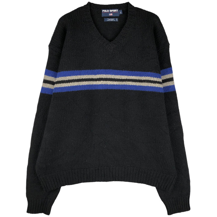 Ralph Lauren POLO SPORT V-neck lambswool knit sweater, men's size XL Lamb wool black type Vintage Second Hand