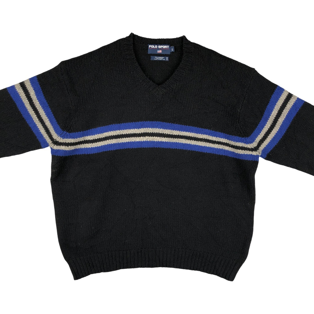 Ralph Lauren POLO SPORT V-neck lambswool knit sweater, men's size XL Lamb wool black type Vintage Second Hand