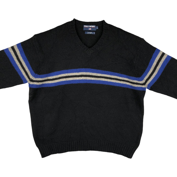 Ralph Lauren POLO SPORT V-neck lambswool knit sweater, men's size XL Lamb wool black type Vintage Second Hand