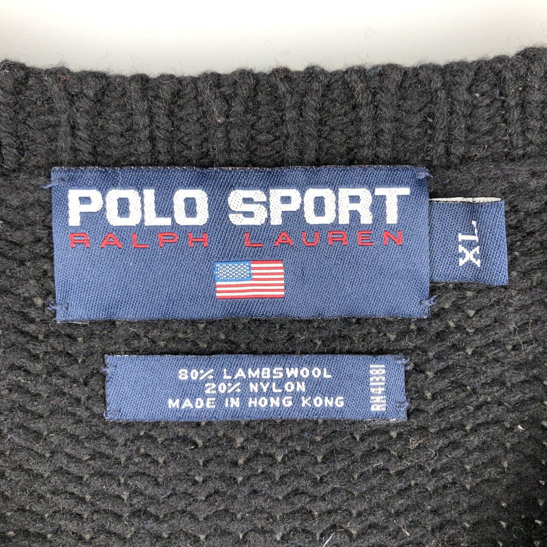 Ralph Lauren POLO SPORT V-neck lambswool knit sweater, men's size XL Lamb wool black type Vintage Second Hand