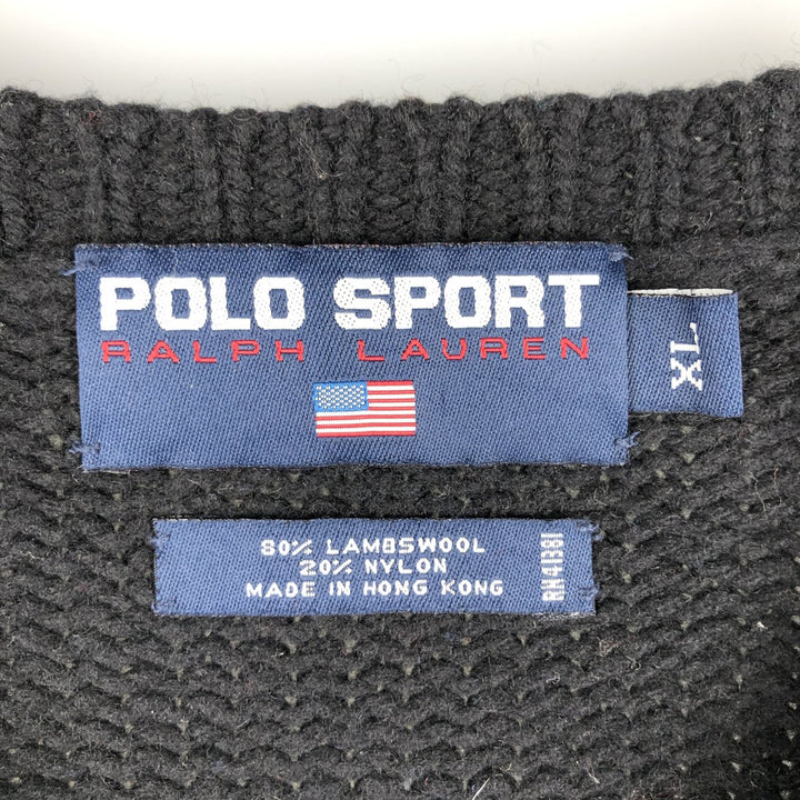 Ralph Lauren POLO SPORT V-neck lambswool knit sweater, men's size XL Lamb wool black type Vintage Second Hand
