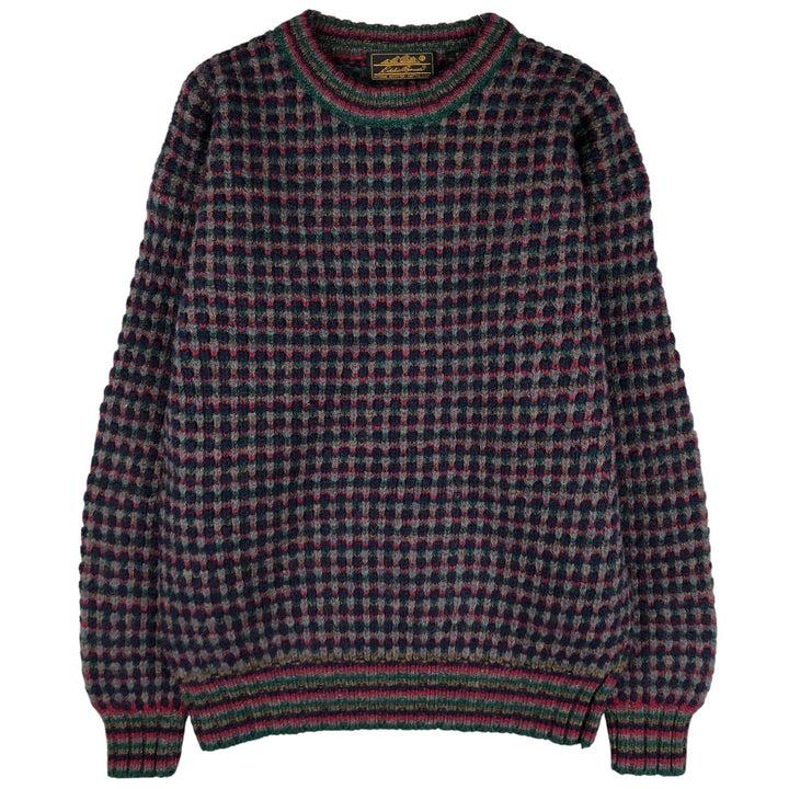 Vintage 80s-90'S Eddie Bauer all-over print wool knit sweater with black tag, men's size S wool navy blue type Vintage Second Hand