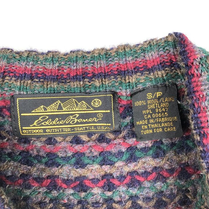 Vintage 80s-90'S Eddie Bauer all-over print wool knit sweater with black tag, men's size S wool navy blue type Vintage Second Hand
