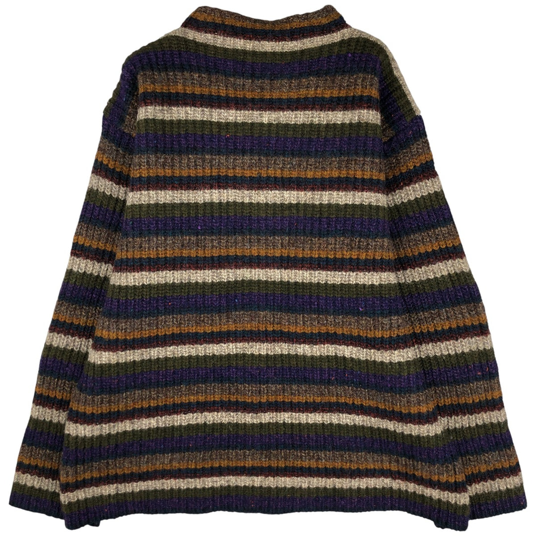 Vintage 90'S Tommy Hilfiger mock neck multi-border wool knit sweater, size L, men's unclear Beige type Vintage Second Hand