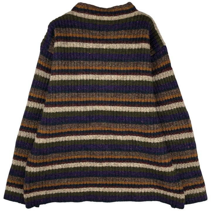 Vintage 90'S Tommy Hilfiger mock neck multi-border wool knit sweater, size L, men's unclear Beige type Vintage Second Hand