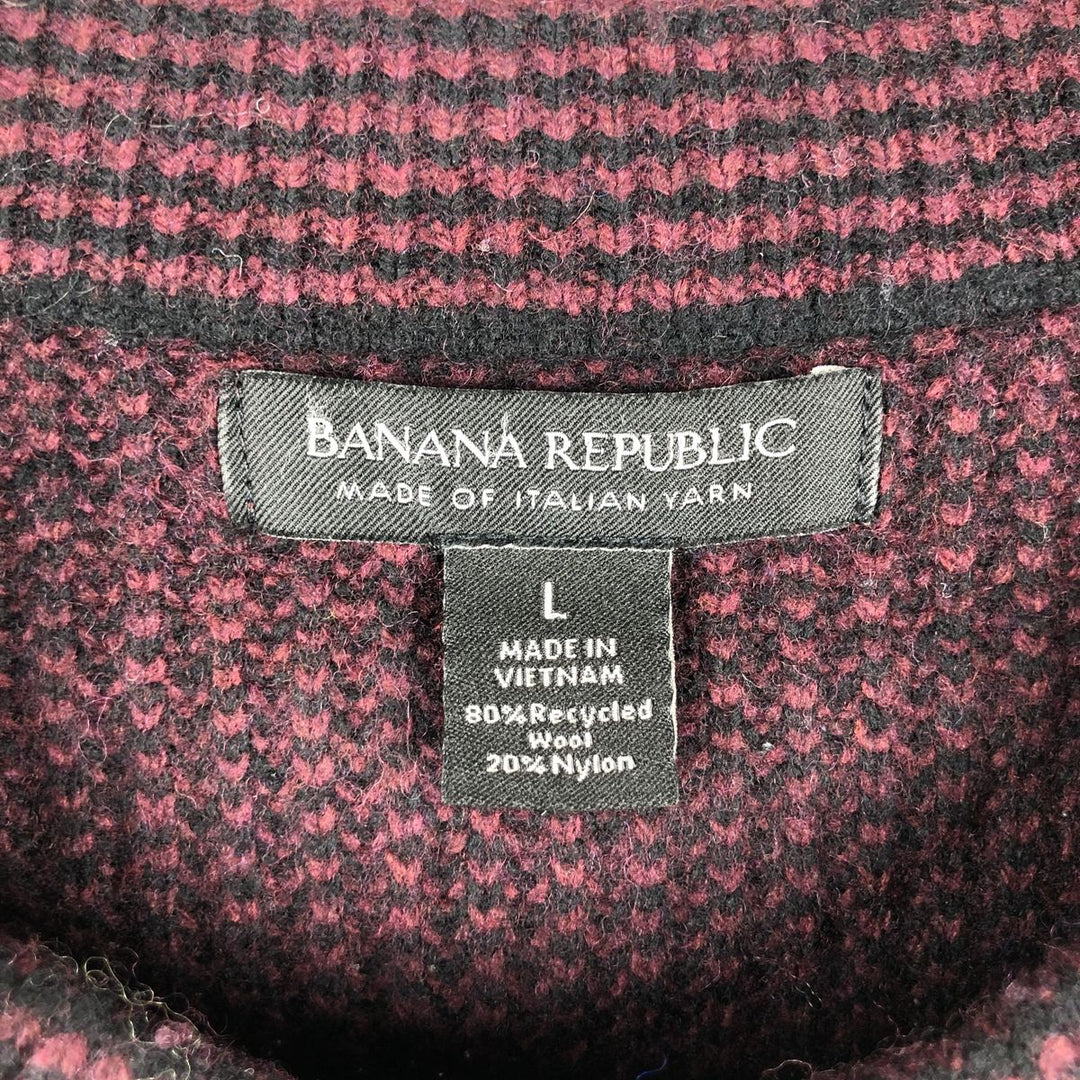 Banana Republic Check Pattern Wool Knit Sweater, Men's Size L wool bordeaux Vintage Second Hand
