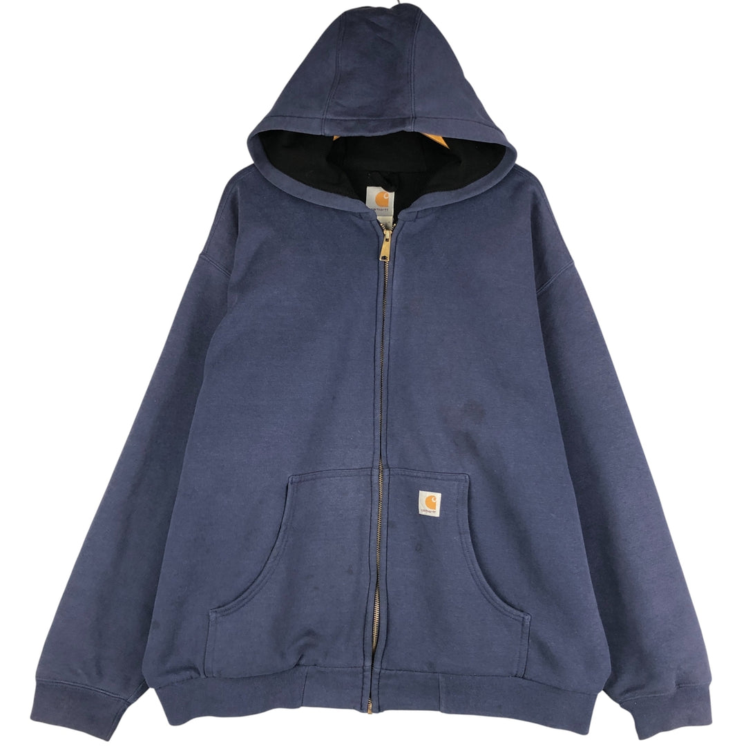 Carhartt Sweat Full Zip Hoodie Men's XXL cotton navy blue type Vintage Second Hand