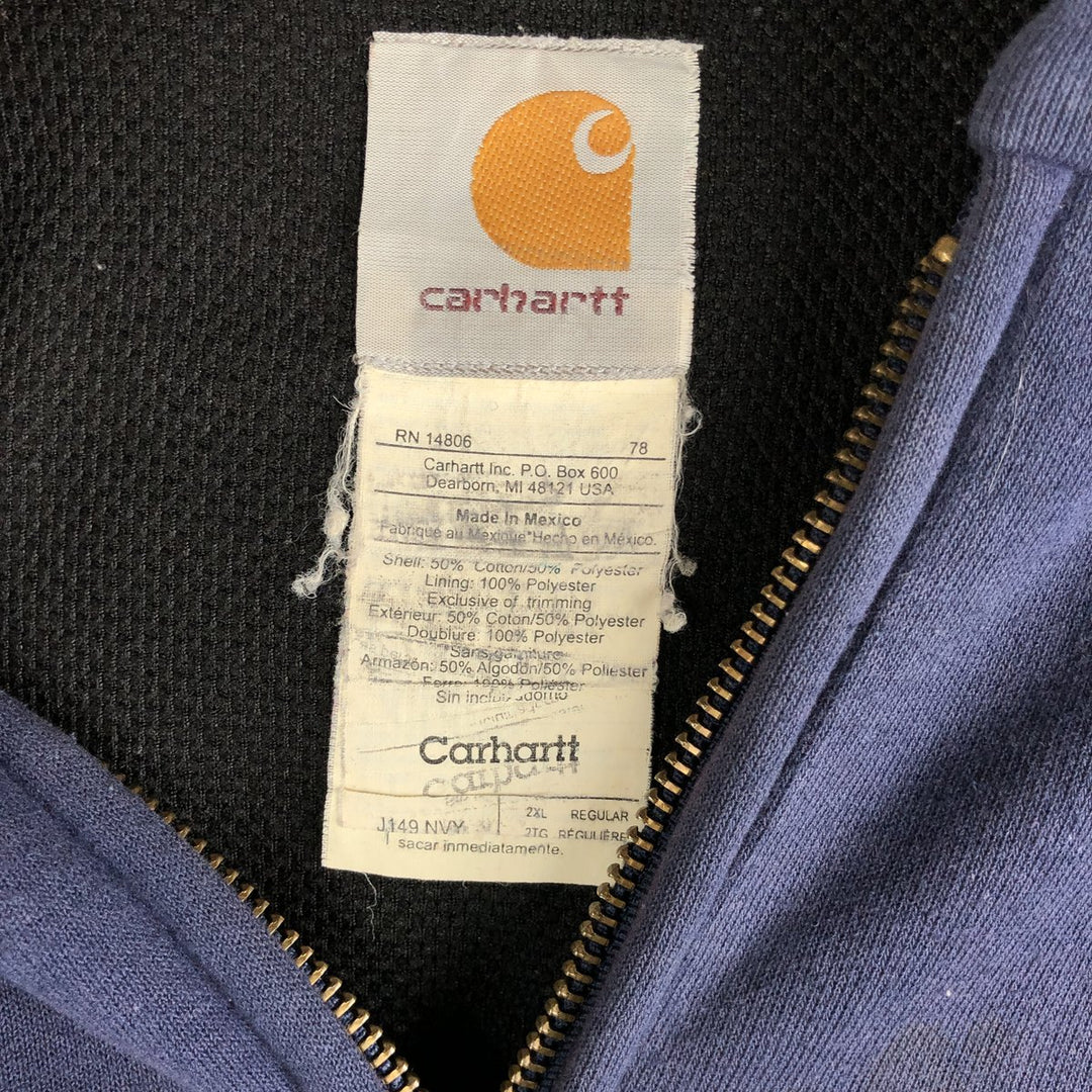 Carhartt Sweat Full Zip Hoodie Men's XXL cotton navy blue type Vintage Second Hand