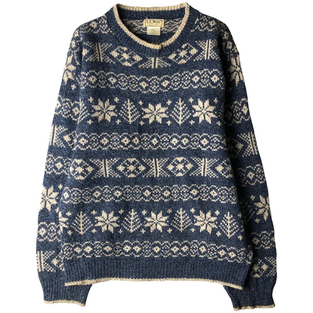 Vintage 70s-80'S LLBean Snow Pattern Nordic Sweater, Made in USA, Men's Size Medium wool blue type Vintage Second Hand