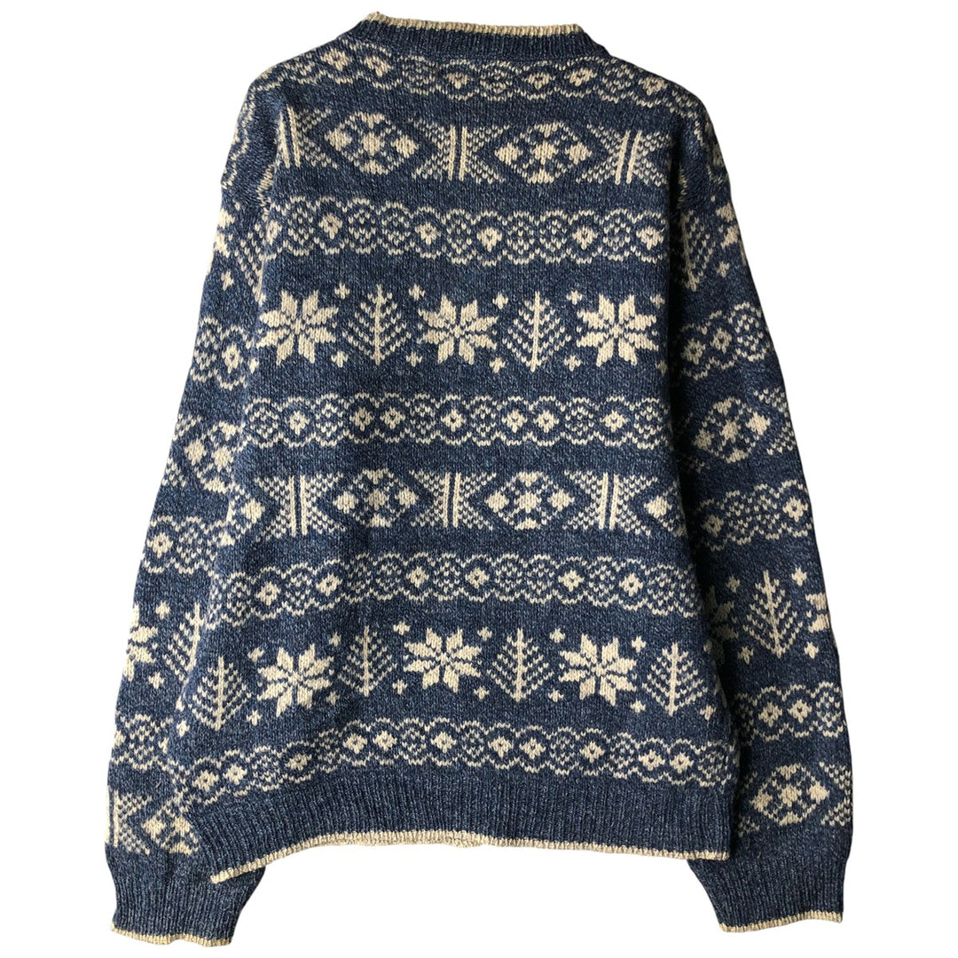 Vintage 70s-80'S LLBean Snow Pattern Nordic Sweater, Made in USA, Men's Size Medium wool blue type Vintage Second Hand