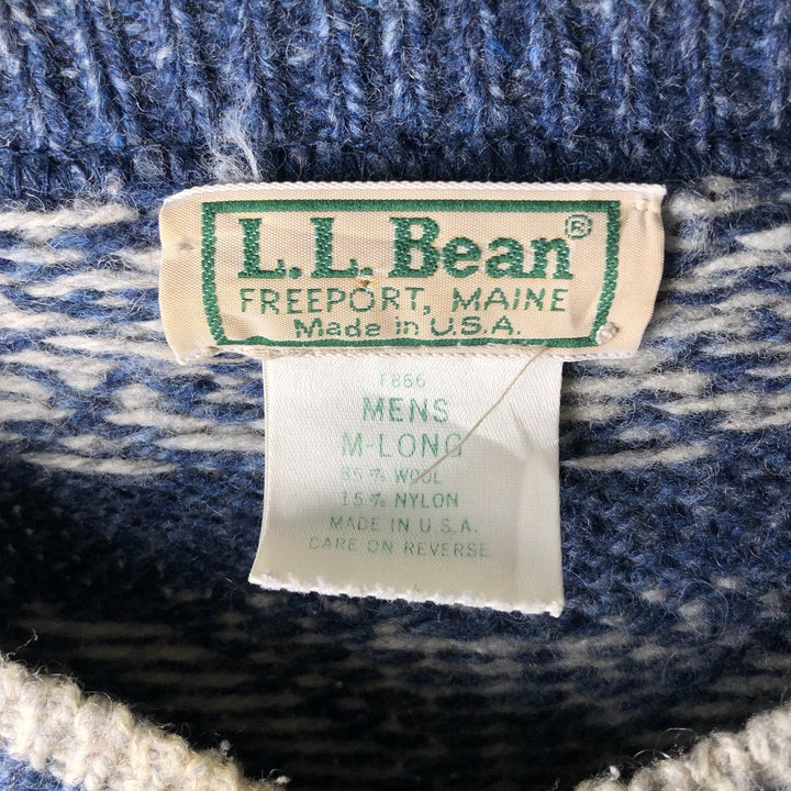 Vintage 70s-80'S LLBean Snow Pattern Nordic Sweater, Made in USA, Men's Size Medium wool blue type Vintage Second Hand