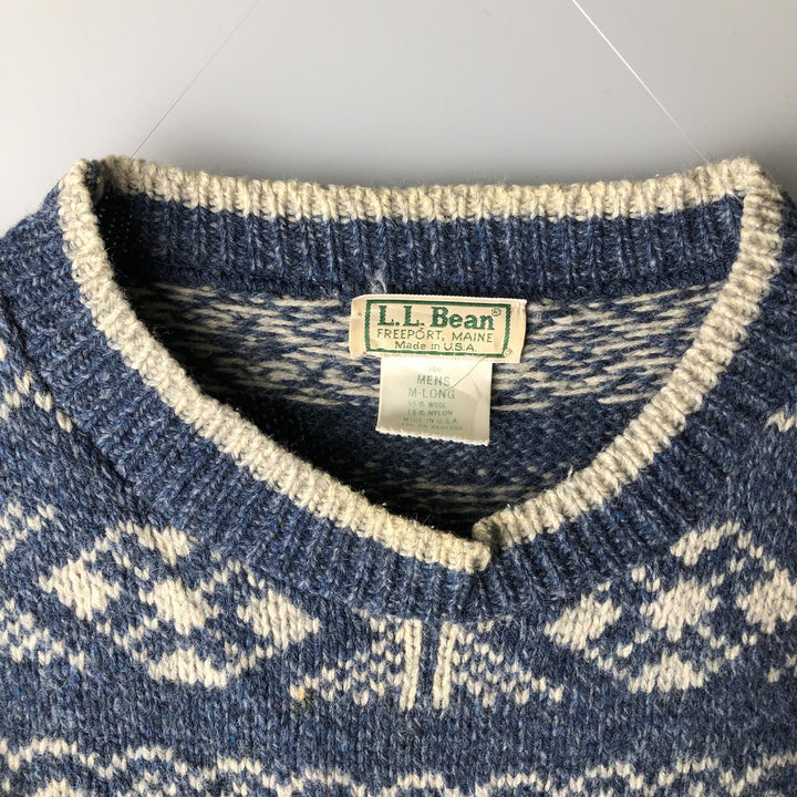 Vintage 70s-80'S LLBean Snow Pattern Nordic Sweater, Made in USA, Men's Size Medium wool blue type Vintage Second Hand
