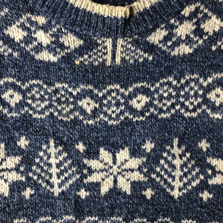 Vintage 70s-80'S LLBean Snow Pattern Nordic Sweater, Made in USA, Men's Size Medium wool blue type Vintage Second Hand