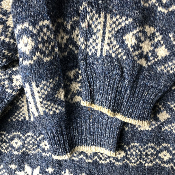 Vintage 70s-80'S LLBean Snow Pattern Nordic Sweater, Made in USA, Men's Size Medium wool blue type Vintage Second Hand
