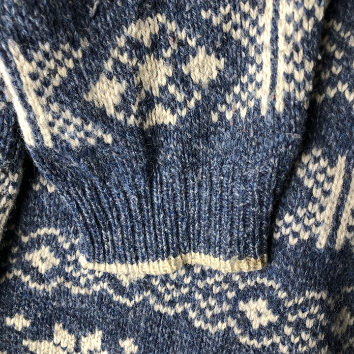 Vintage 70s-80'S LLBean Snow Pattern Nordic Sweater, Made in USA, Men's Size Medium wool blue type Vintage Second Hand