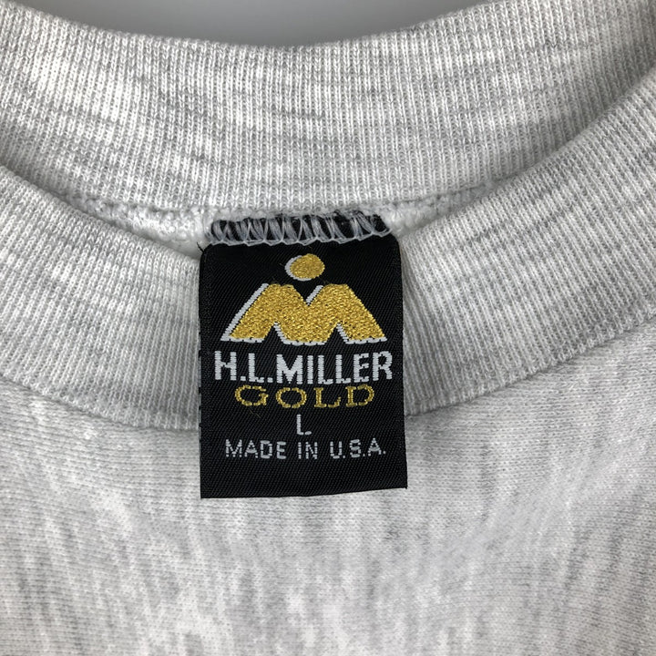 Vintage 90'S HLMILLER GOLD printed sweatshirt, made in the USA, size L, men's polyester gray type Vintage Second Hand