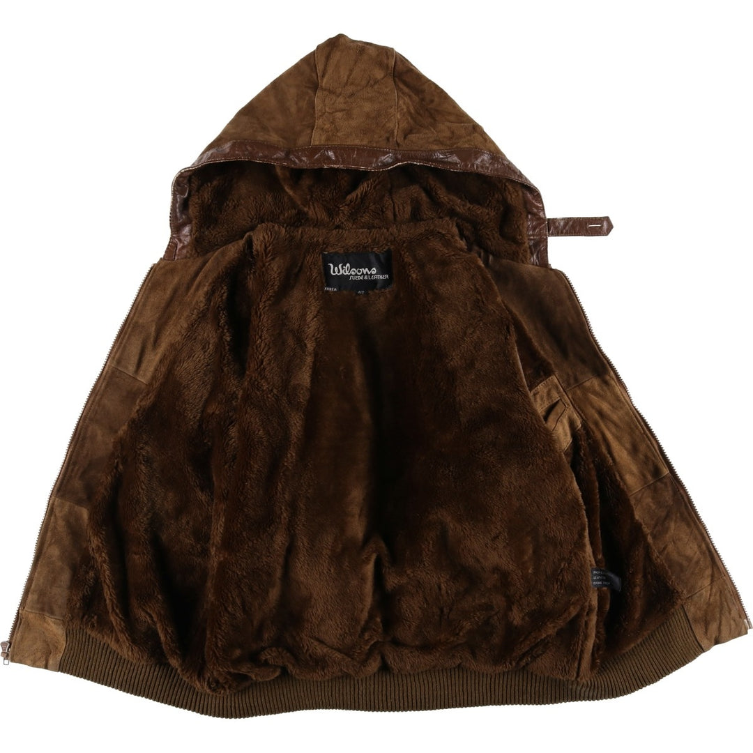 Wilsons Leather Hooded Suede Leather Jacket, Women's Size L Genuine suede leather brown type Vintage Second Hand